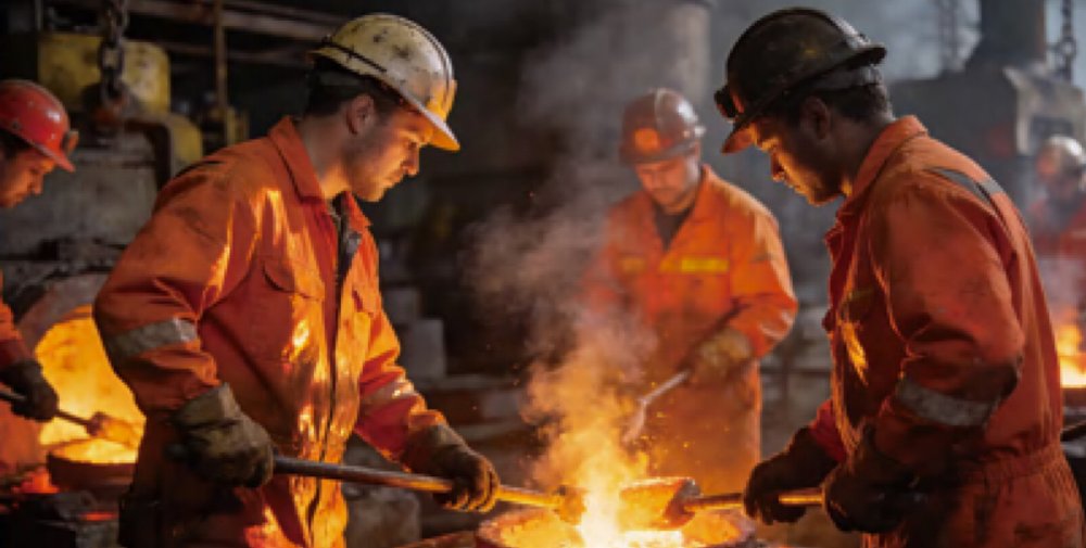 Crew wearing flame resistant jackets in an industrial plant